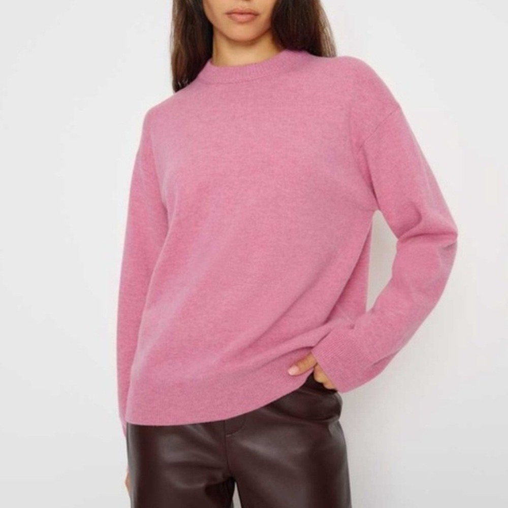 Reformation Fabian Crew Sweater Women Small Peony Pink Regenerative Merino Wool